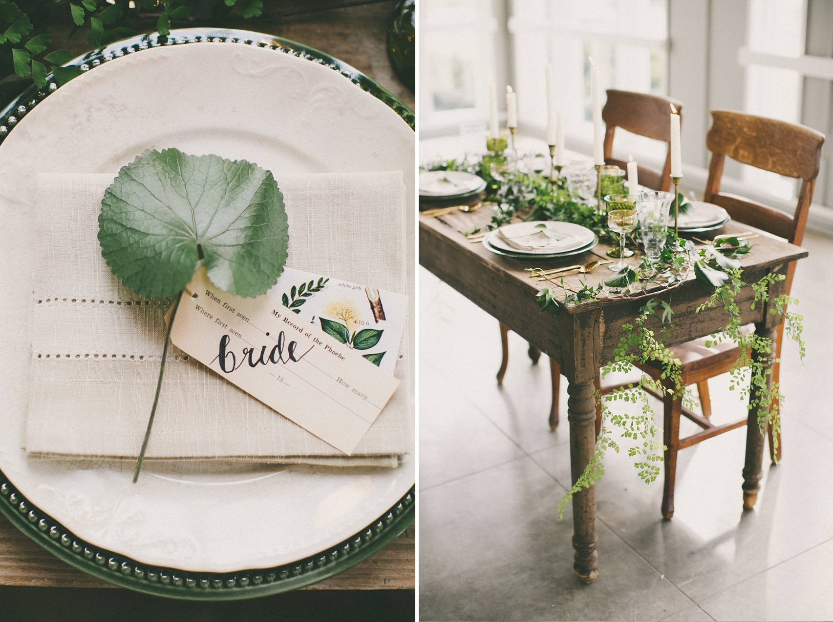 Green Wedding Tablescape - Beautiful Botanical Wedding Inspiration