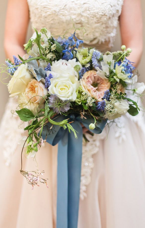Dusky Blue & Blush Bridal Bouquet - 20 Beautiful Bridal Bouquets for the 1950s Loving Bride