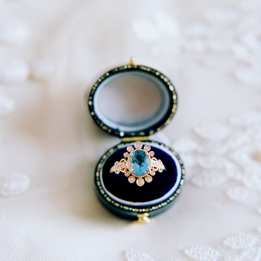 Blue Ring in a vintage box from Claire Pettibone for Trumpet & Horn