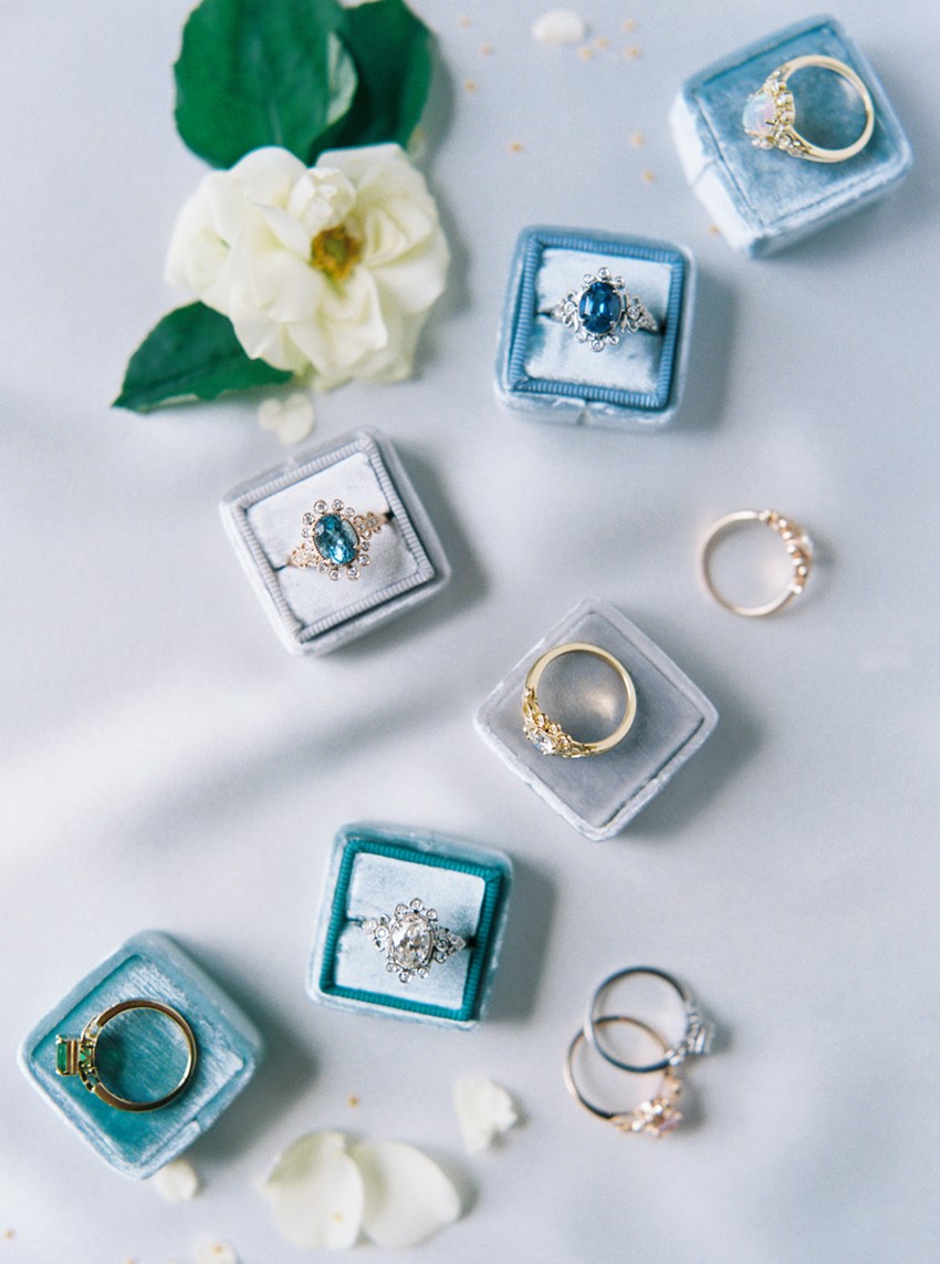 Blue Rings & Ring Boxes from Claire Pettibone for Trumpet & Horn