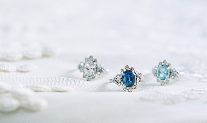 Blue Engagement Rings from Claire Pettibone for Trumpet & Horn