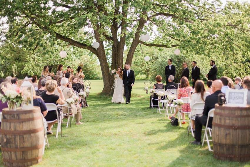 Outdoor Wedding Ceremony - A Romantic Modern-Vintage Wedding with an Elegant Barn Reception Romantic Modern-Vintage Wedding with an Elegant Barn Reception