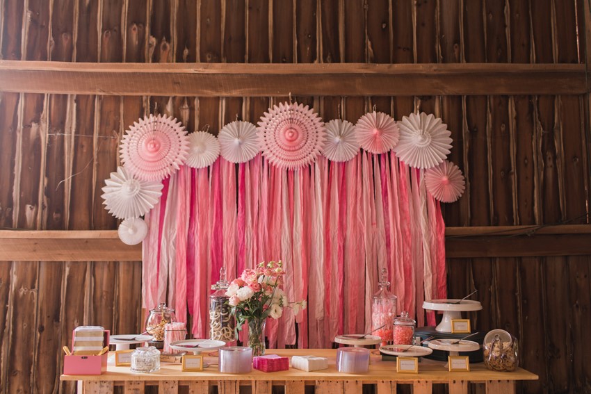 Wedding Dessert Table - A Romantic Modern-Vintage Wedding with an Elegant Barn Reception Romantic Modern-Vintage Wedding with an Elegant Barn Reception