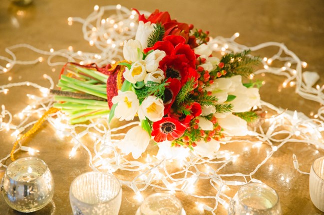Christmas Wedding Bouquet - A Cosy Christmas Wedding Inspiration Shoot in Red, Green & White from WarmPhoto