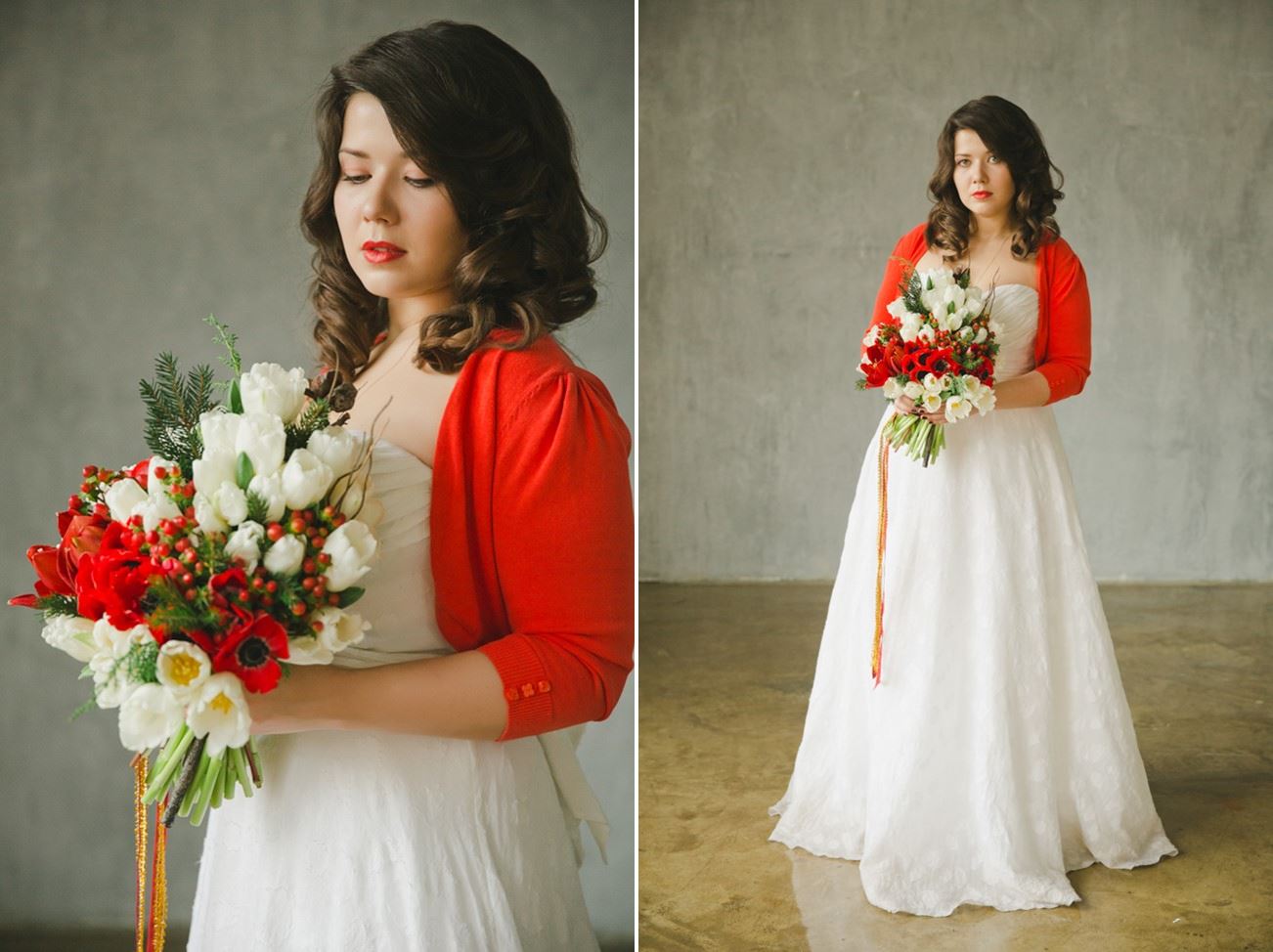 Christmas Wedding Dress - A Cosy Winter Wedding Inspiration Shoot in Red, Green & White from WarmPhoto