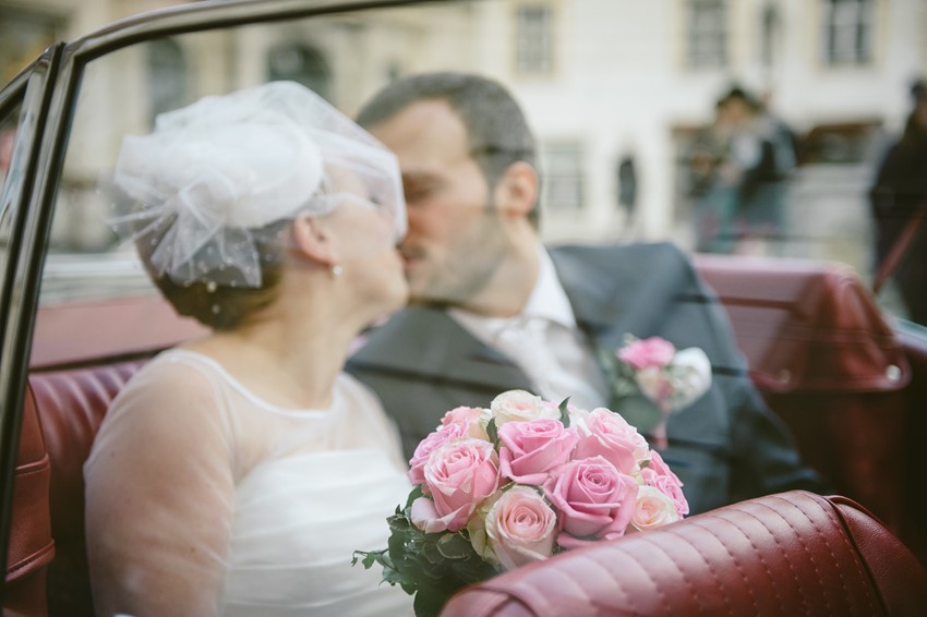 Vintage Car - A Sweet 1950s Infused Wedding with a Jackie Kennedy Inspired Wedding Dress