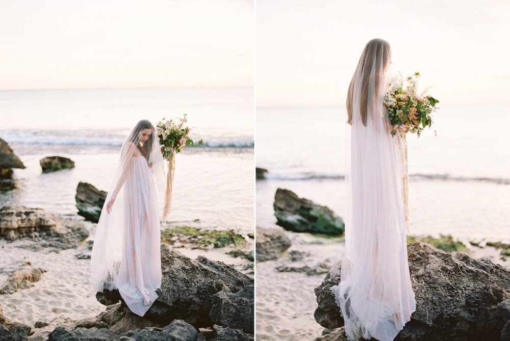 Romantic rocky beach bride
