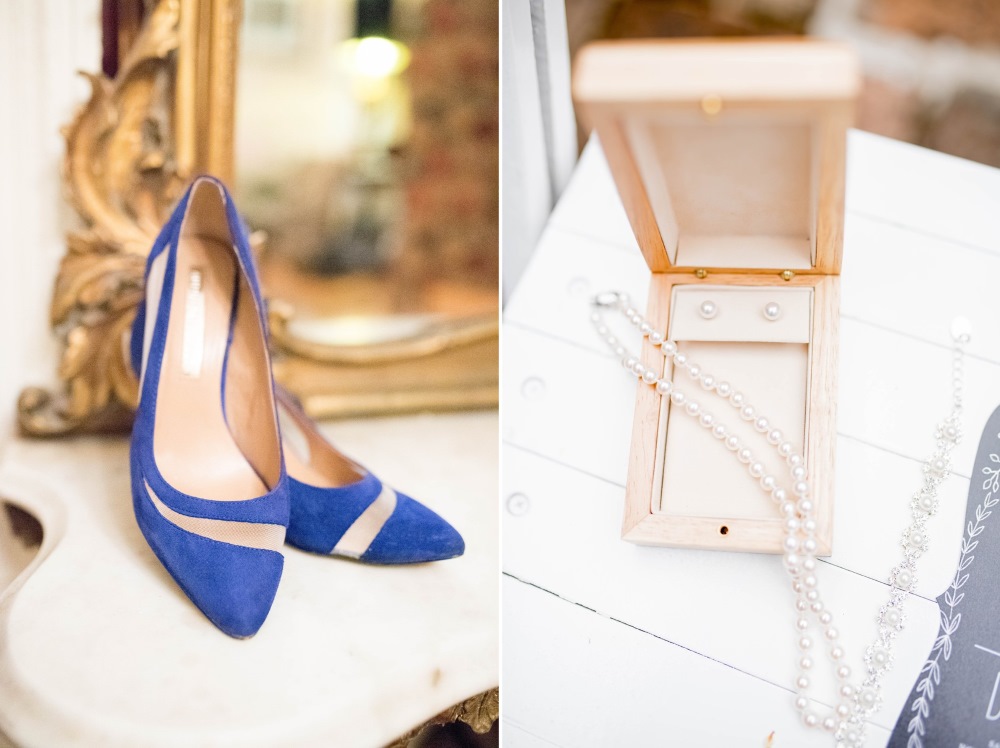 Blue Bridal Shoes & Pearl Jewelry