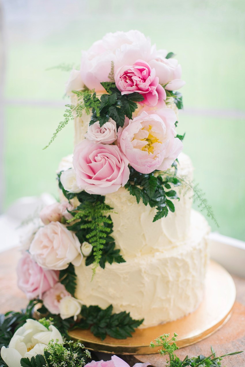 Peony Adorned Wedding Cake