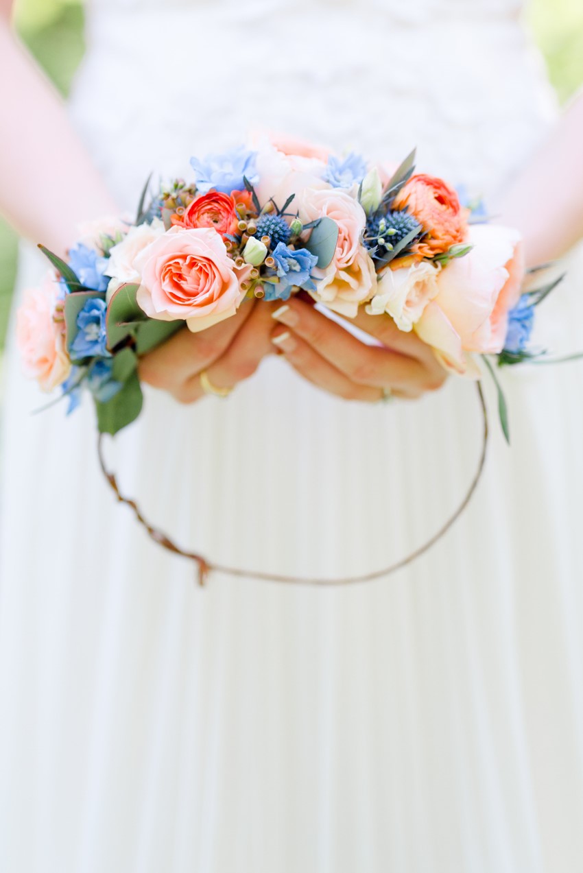 Peach & Blue Spring Bridal Flower Crown Photography by An