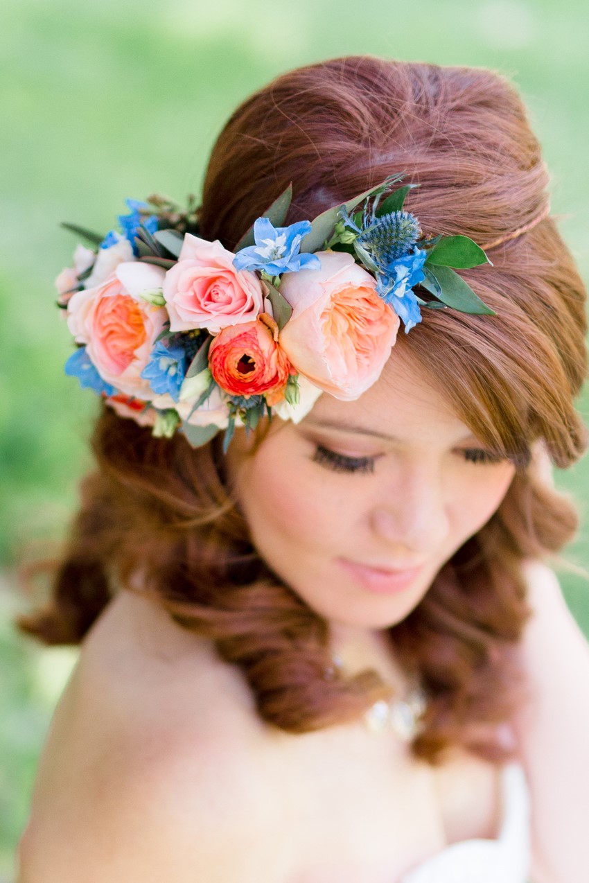 Bridal Flower Crown of Spring Blooms Photography by Anna Kardos 