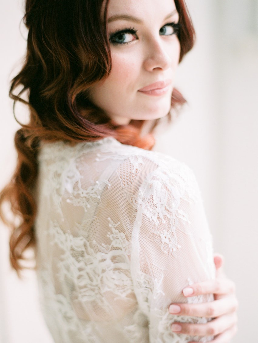 Boudoir session with a lace bridal robe // Photography ~ We Are Origami 