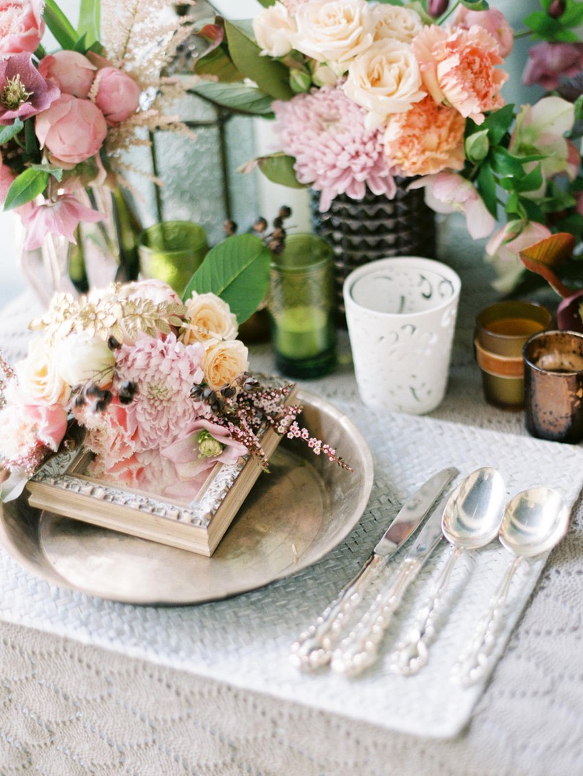 Pretty pink wedding place settings // Photography ~ We Are Origami 