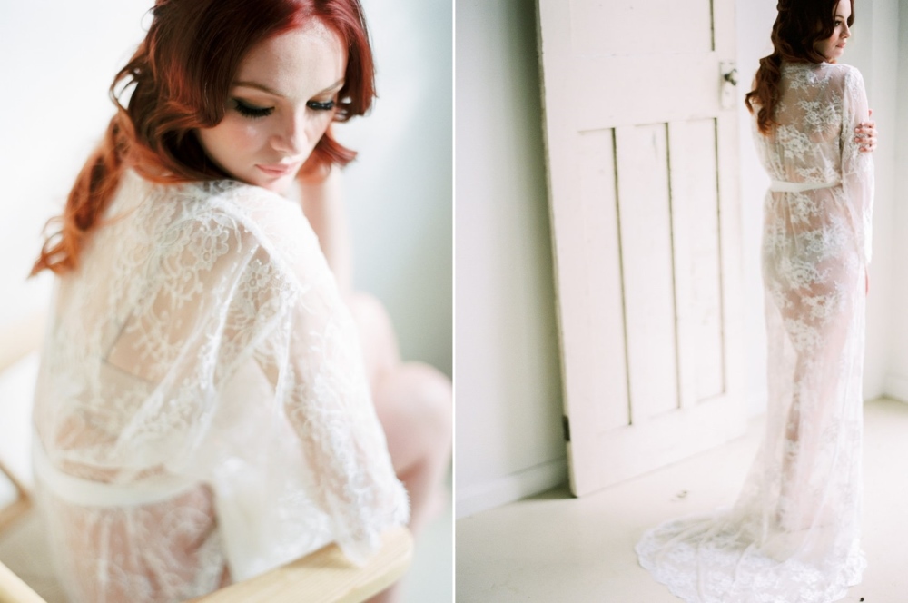 Bridal boudoir session with a lace robe // Photography ~ We Are Origami 