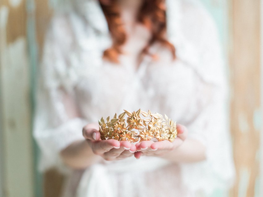 Gold Bridal Crown // Photography ~ We Are Origami 