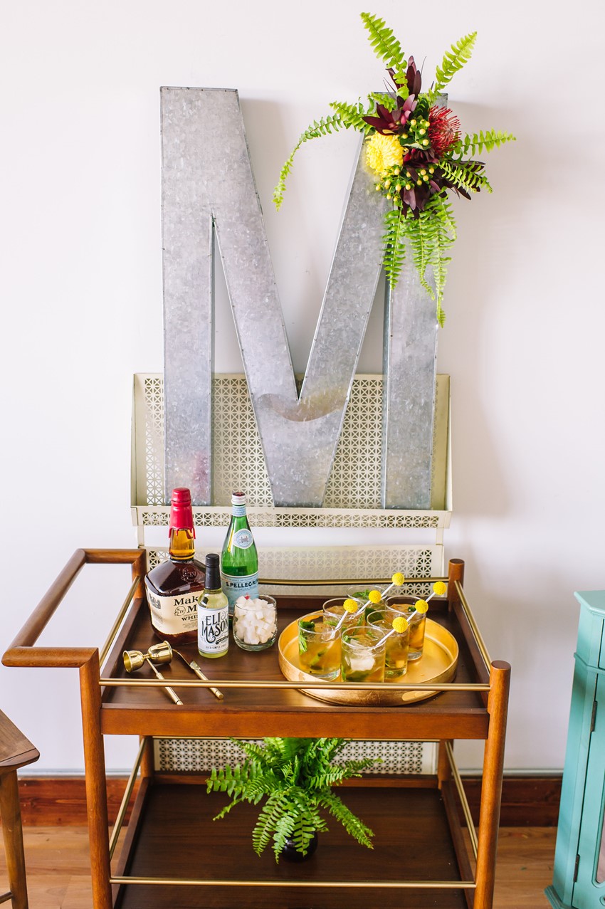 Mid Century Elopement Drinks Table // Photography ~ Amanda Dumouchelle Photography