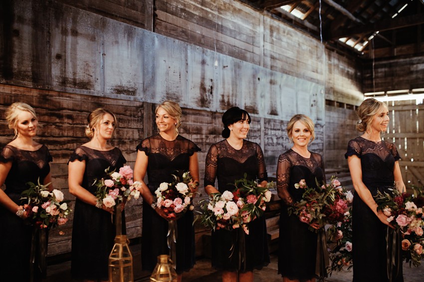 Rustic vintage bridesmaids in navy Anna Campbell Bridesmaid Dresses // Photography by Brown Paper Parcel