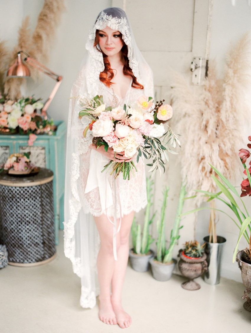 Bridal boudoir session with a beautiful lace robe // Photography ~ We Are Origami 