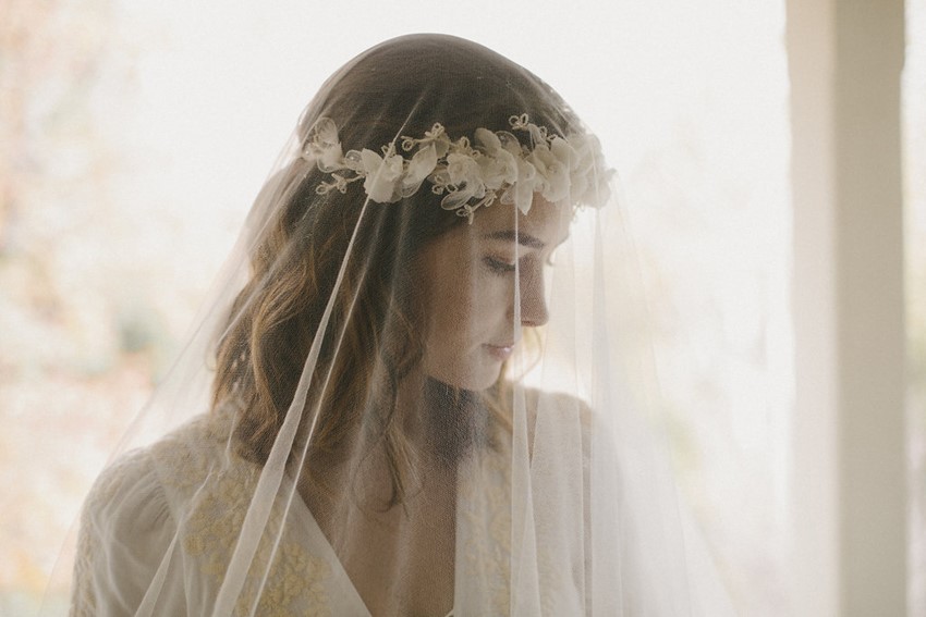 Romantic Bridal Flower Crown & Veil from Erica Elizabeth Designs