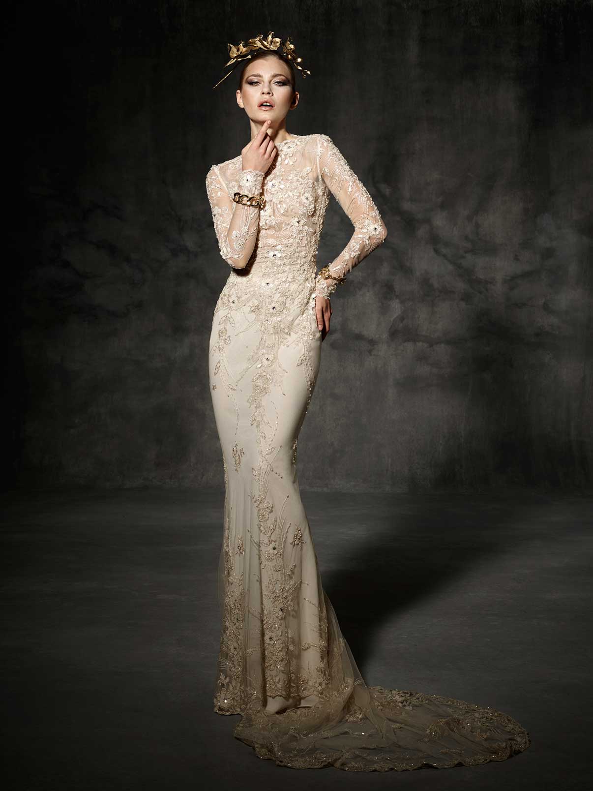 Glamorous Gold Long Sleeved Wedding Dress Bruc from Yolan Cris