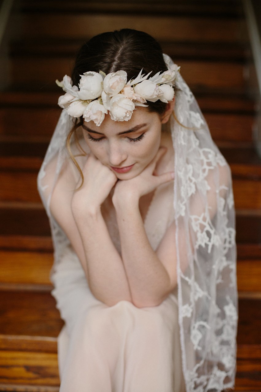 Romantic Bridal Flower Crown & Veil from Erica Elizabeth Designs