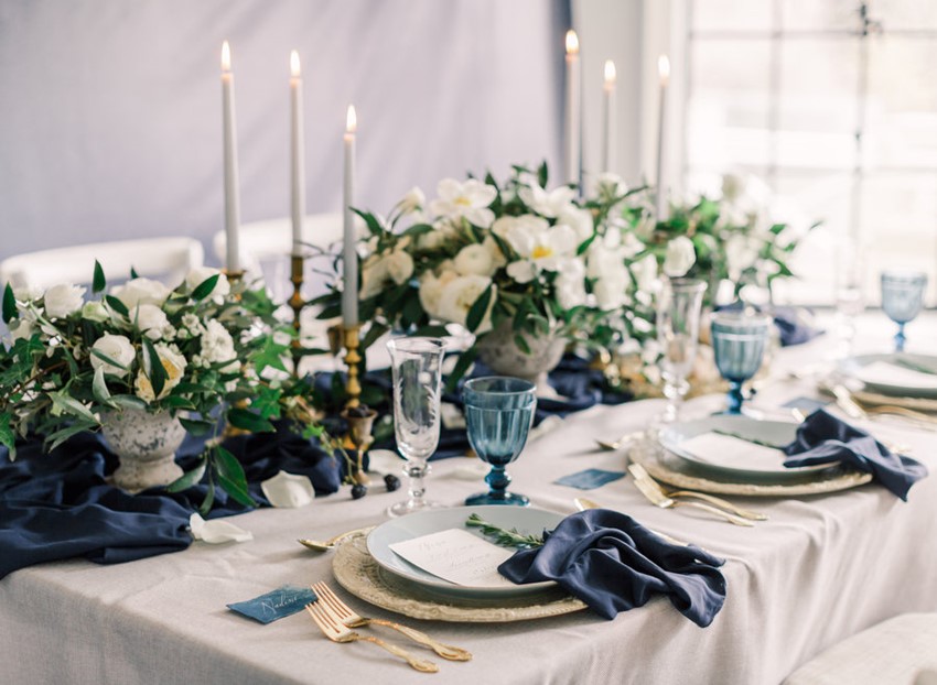 Romantic Modern Vintage Serenity Blue Wedding Tablescape // Photography ~ Artiese Studios