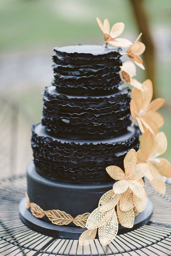 Ruffled Black Wedding Cake
