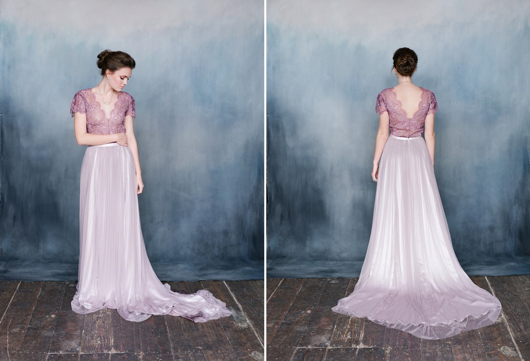 Ophelia - Beautiful Lilac Lace Wedding Dress from Emily Riggs