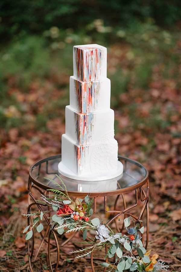 Boho Watercolour Square Wedding Cake