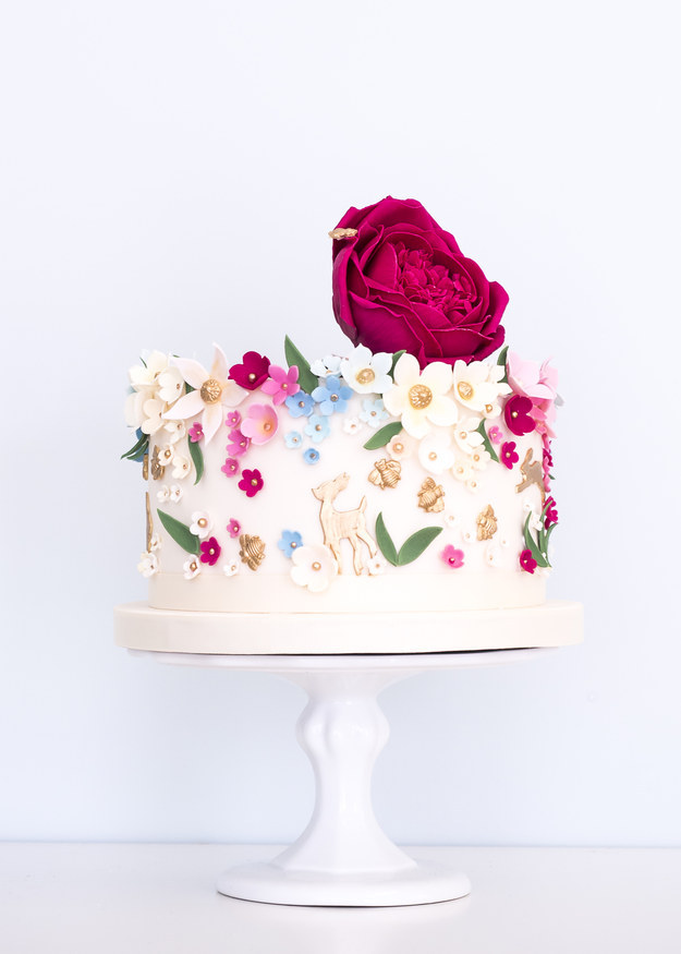 Floral Single Tier Wedding Cake