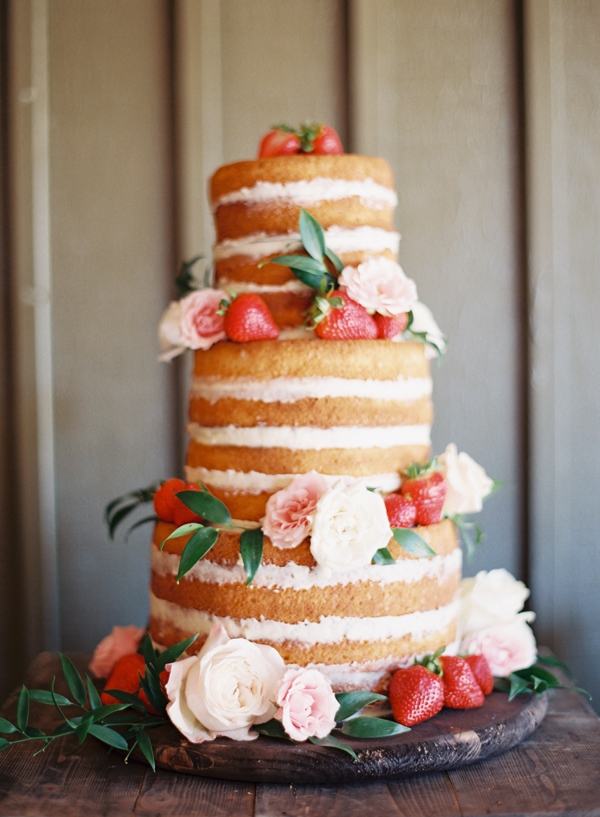 Strawberry Tall Naked Wedding Cake