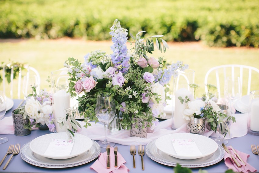 Pale Purple Floral Wedding Centrepiece // Photography ~ White Images