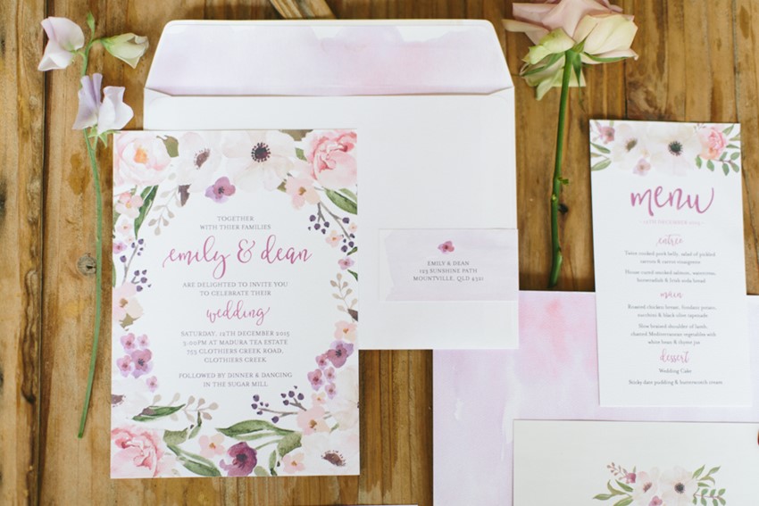 Romantic Lavender & Lilac Floral Watercolour Wedding Stationery // Photography ~ White Images