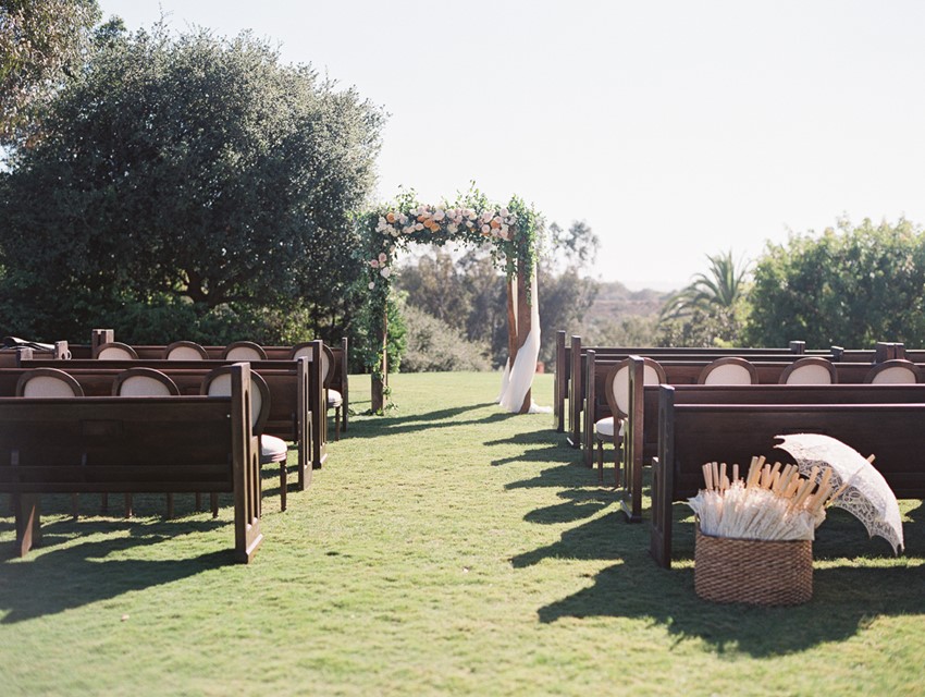 Romantic Outdoor Wedding Ceremony with Vintage Church Pews and a Floral Chuppah // Photography ~ Carmen Santorelli Photography
