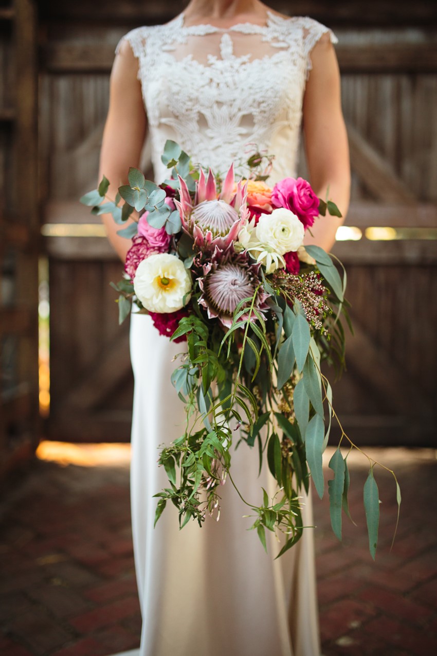 Stunning Cascading Protea Bridal Bouquet // Photography ~ Pierre Curry