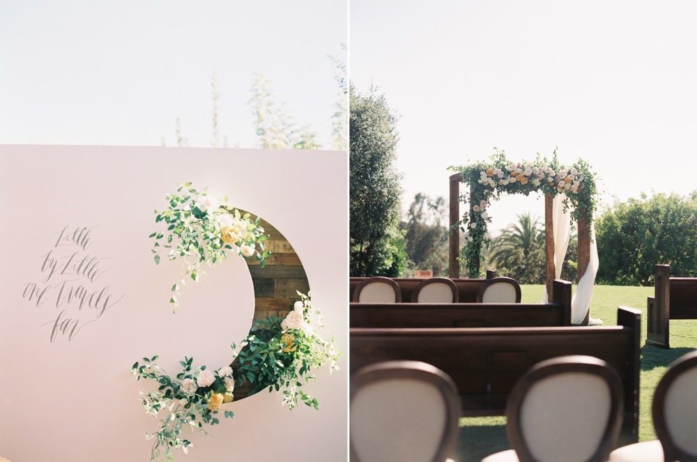 Romantic Outdoor Wedding Ceremony with Vintage Church Pews and a Floral Chuppah // Photography ~ Carmen Santorelli Photography