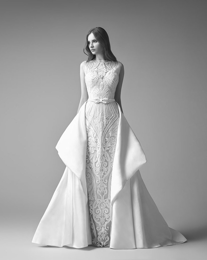 Stunning Modern Lace Wedding Dress with Overskirt by Saiid Kobeisy