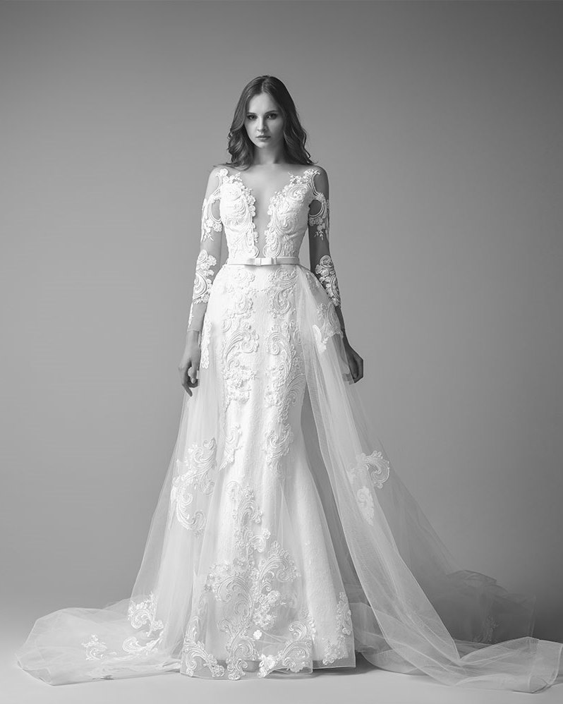 Romantic Long Sleeve Lace Wedding Dress with Plunging Neckline from Saiid Kobeisy's 2017 Collection