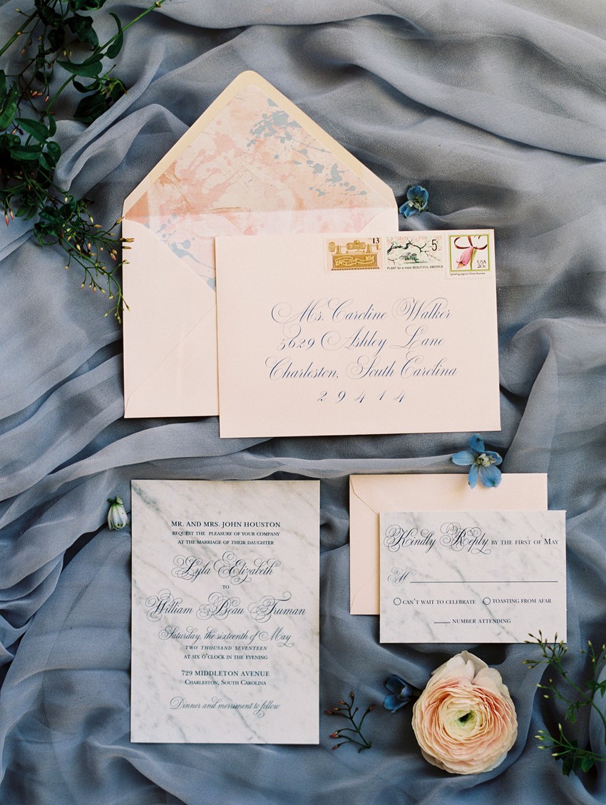 Romantic Serenity & Rose Quartz Wedding Stationery \\ Photography - Charla Storey