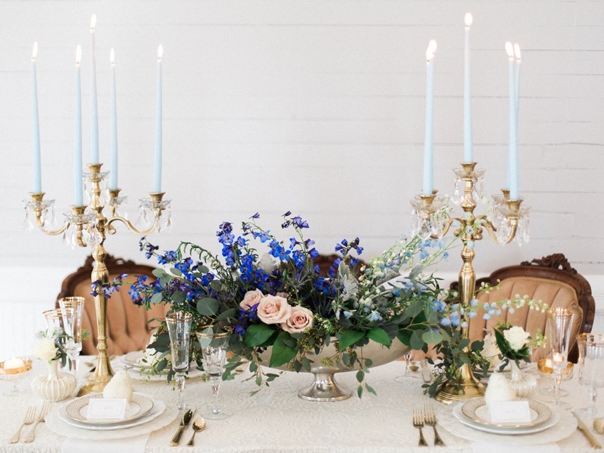 Blue & Blush Wedding Tablescape // Photography ~ Live View Studios