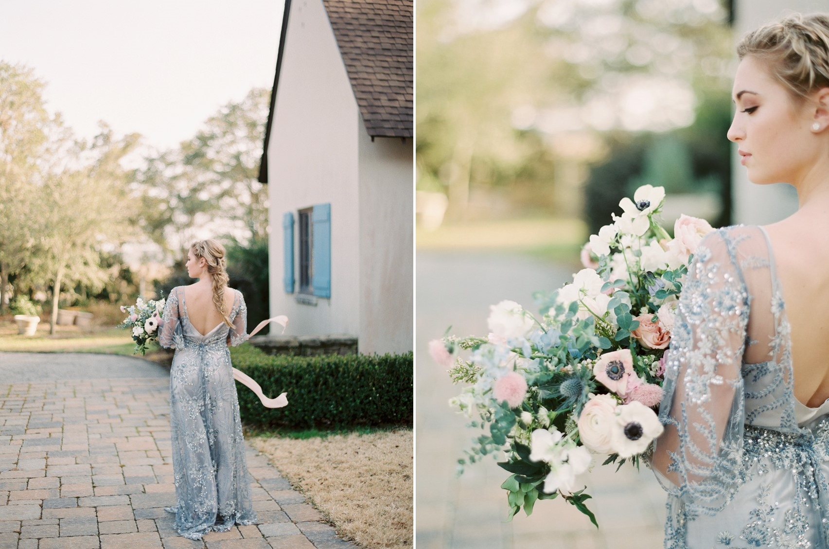 Romantic Serenity Blue & Rose Quartz Bridal Look \\ Photography - Charla Storey