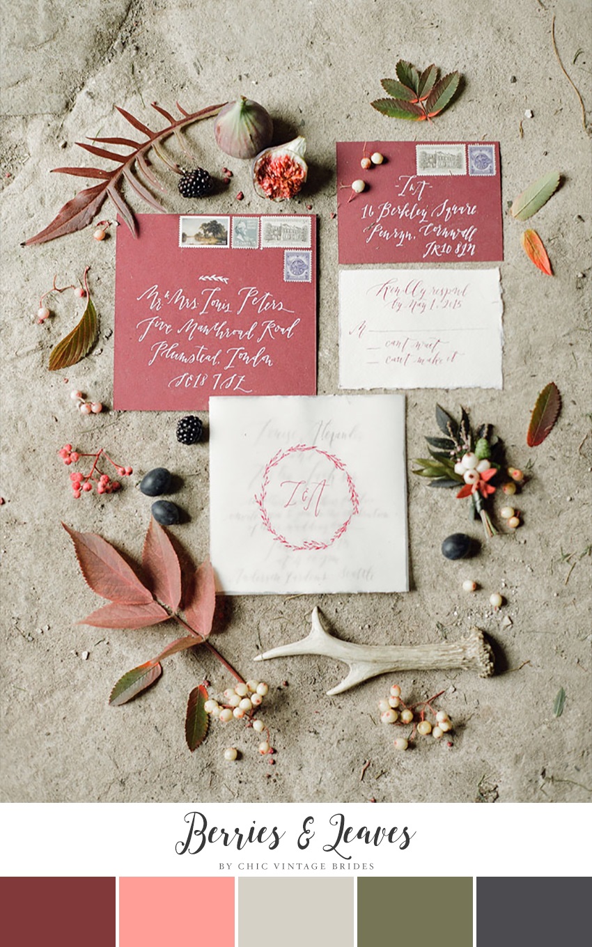 Autumn Berries & Leaves Fall Wedding Color Palette || Wedding Stationery || Calligraphy Wedding Invitations || Fall Wedding Ideas