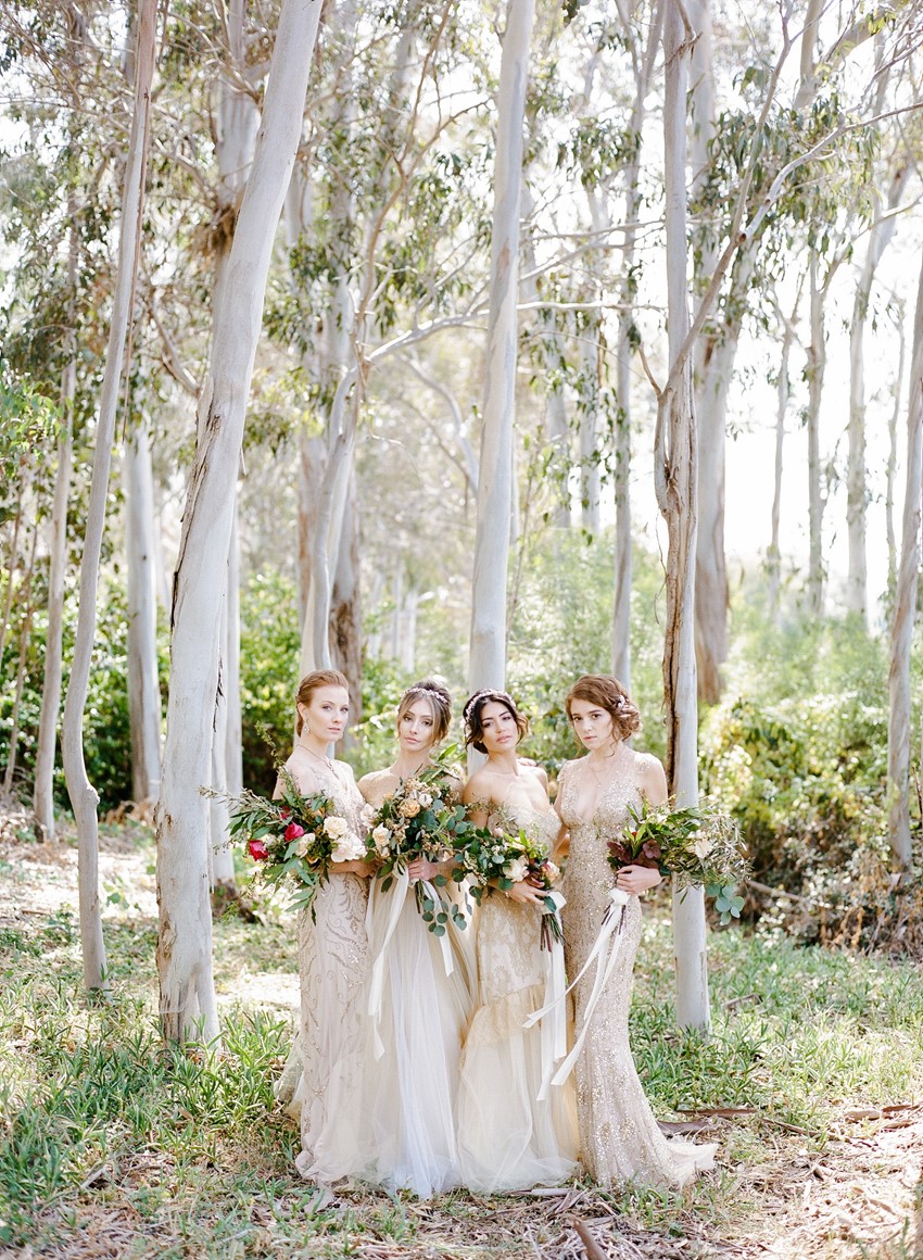Elegant Mismatched Gold Bridesmaids Dresses // Photography ~ Rebecca Yale Photography