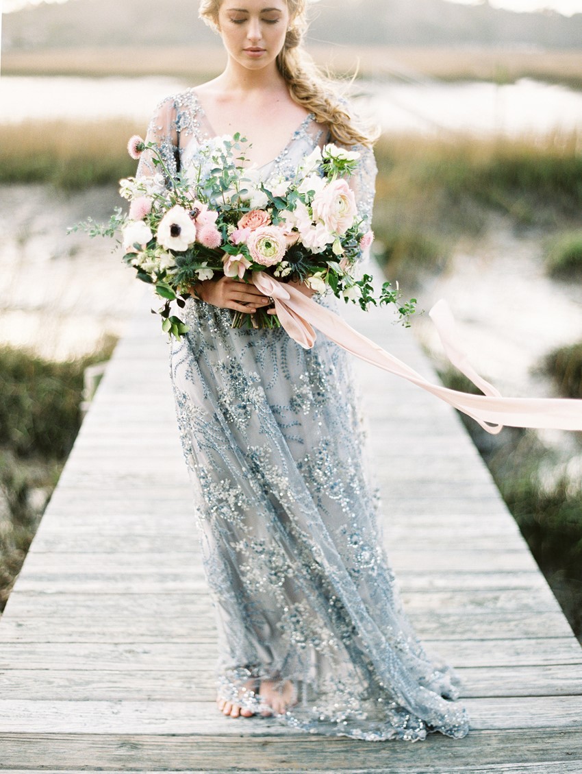 Romantic Bridal Bouquet & Blue Wedding Dress \\ Photography - Charla Storey