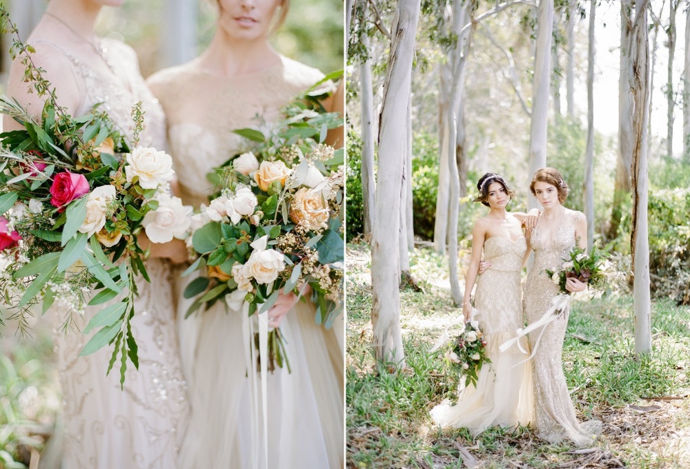 Mismatched Gold Bridesmaids Dresses // Photography ~ Rebecca Yale Photography