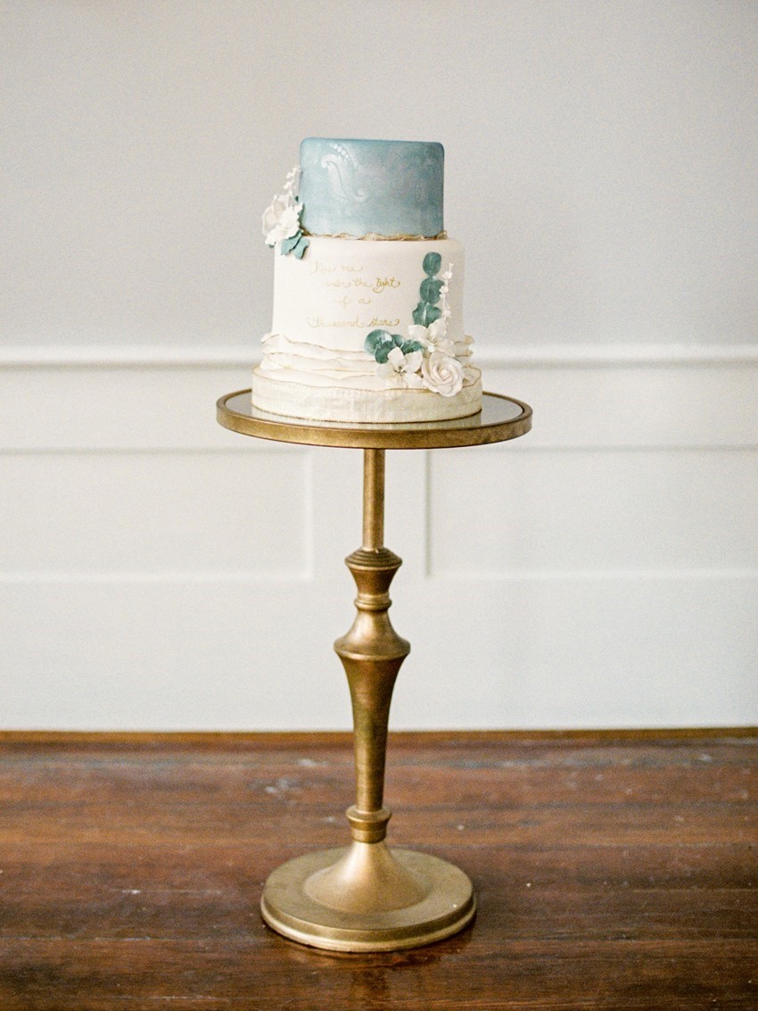 Heavenly Blue & Gold Painted Wedding Cake // Photography ~ Live View Studios