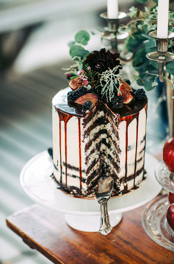 Semi Naked Chocolate Wedding Cake with Drizzle