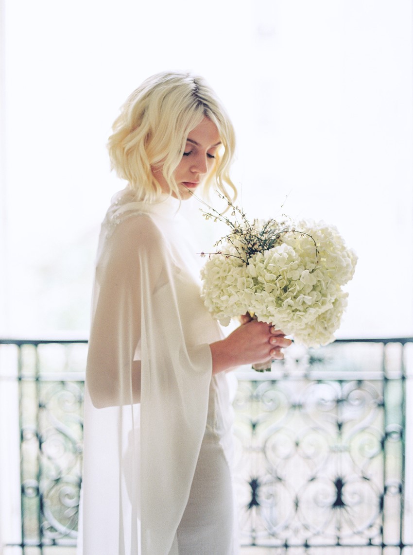 Modern Vintage Bride with an All White Bridal Bouquet // Photography ~ Lara Lam