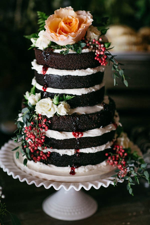 Naked Chocolate Wedding Cake with Fruit Drizzle