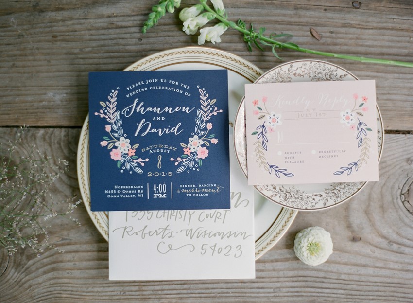 Blue Floral Wedding Invitations // Photography ~ Emily Steffen